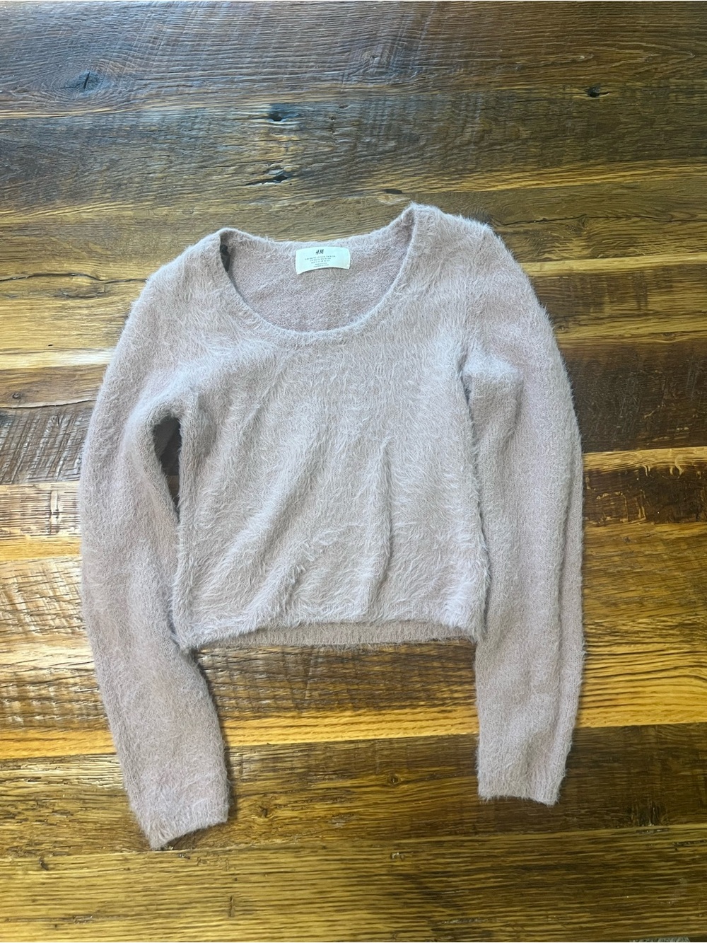 H&M Fuzzy Scoop Neck Sweater in Dusty Rose